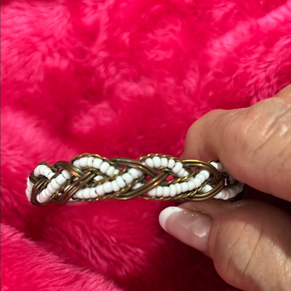 Elegant White and copper Braided Bracelet